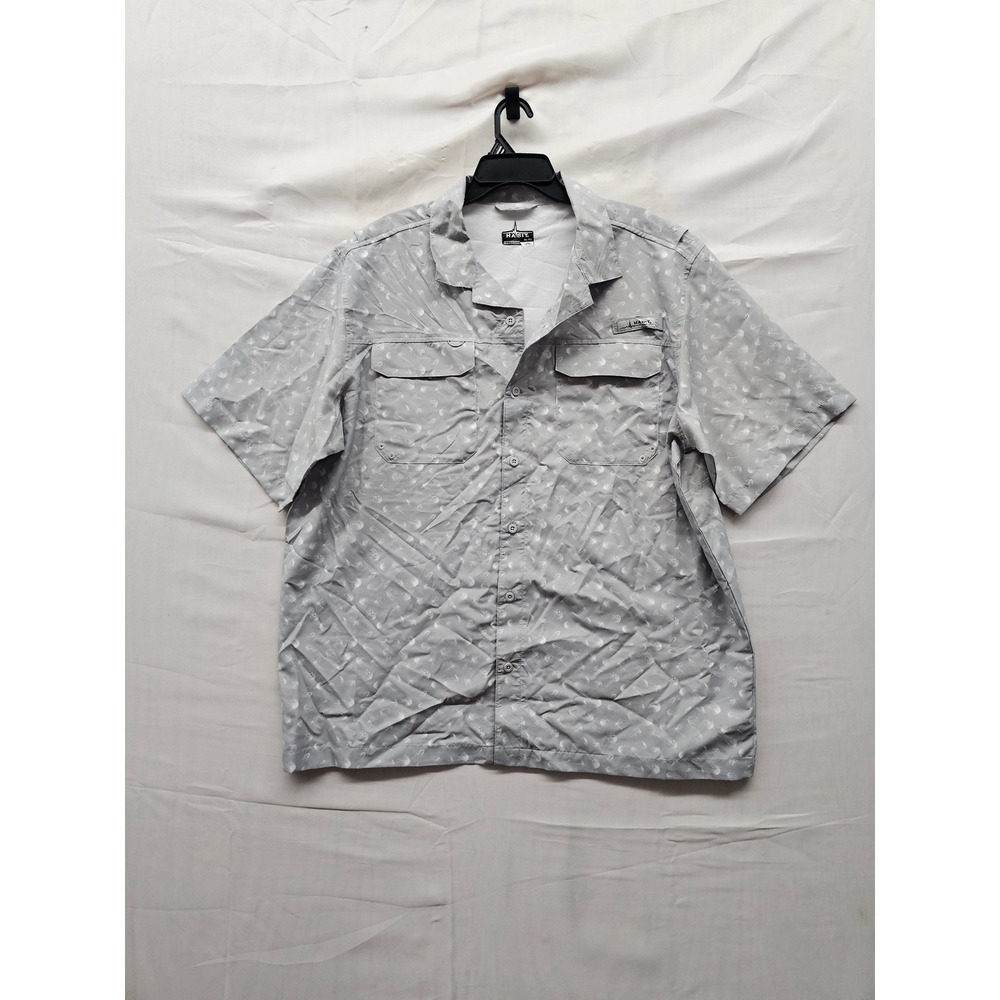 Habit Mens Short Sleeve Fishing Shirt Gray Polyester Ripstop Casual Size XL